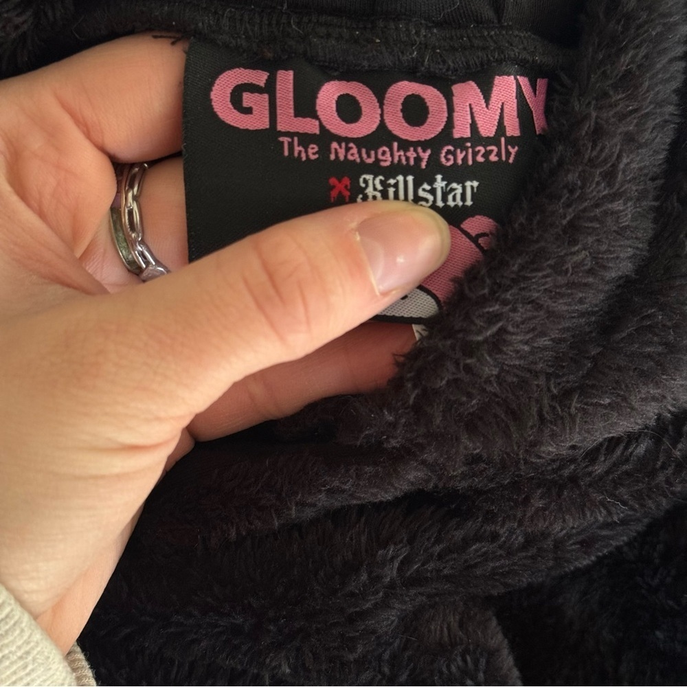 KILLSTAR Gloomy Bear Black Fuzzy I’m Gloomy Hoodie - Picture 8 of 9